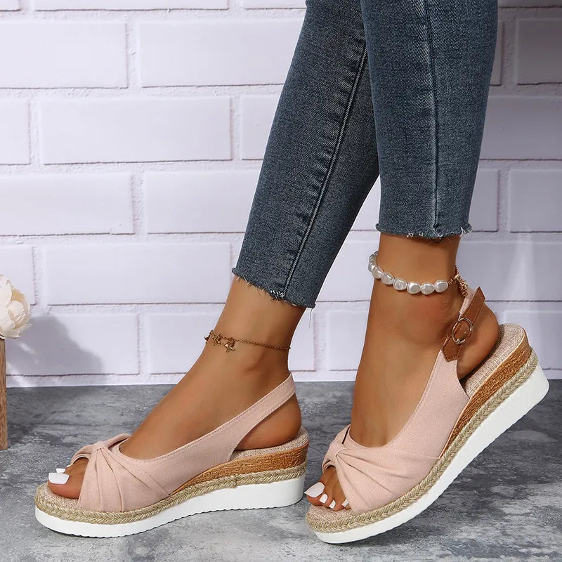 Summer Wedges Sandals Buckle Platform Walking Slippers Non-slip Open Toe Ladies Shoes Casual Outdoor Shoes for Female Plus Size