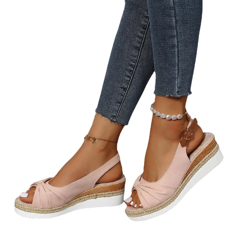 Summer Wedges Sandals Buckle Platform Walking Slippers Non-slip Open Toe Ladies Shoes Casual Outdoor Shoes for Female Plus Size