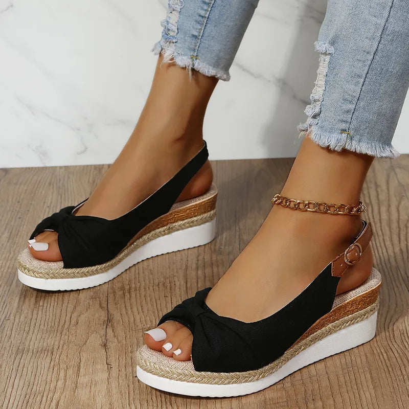 Summer Wedges Sandals Buckle Platform Walking Slippers Non-slip Open Toe Ladies Shoes Casual Outdoor Shoes for Female Plus Size